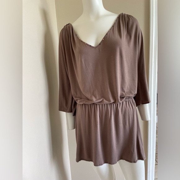 Vintage Y2K Cache Tunic Mini Dress Cold Shoulder Honey Beige Size Medium - Picture 6 of 15